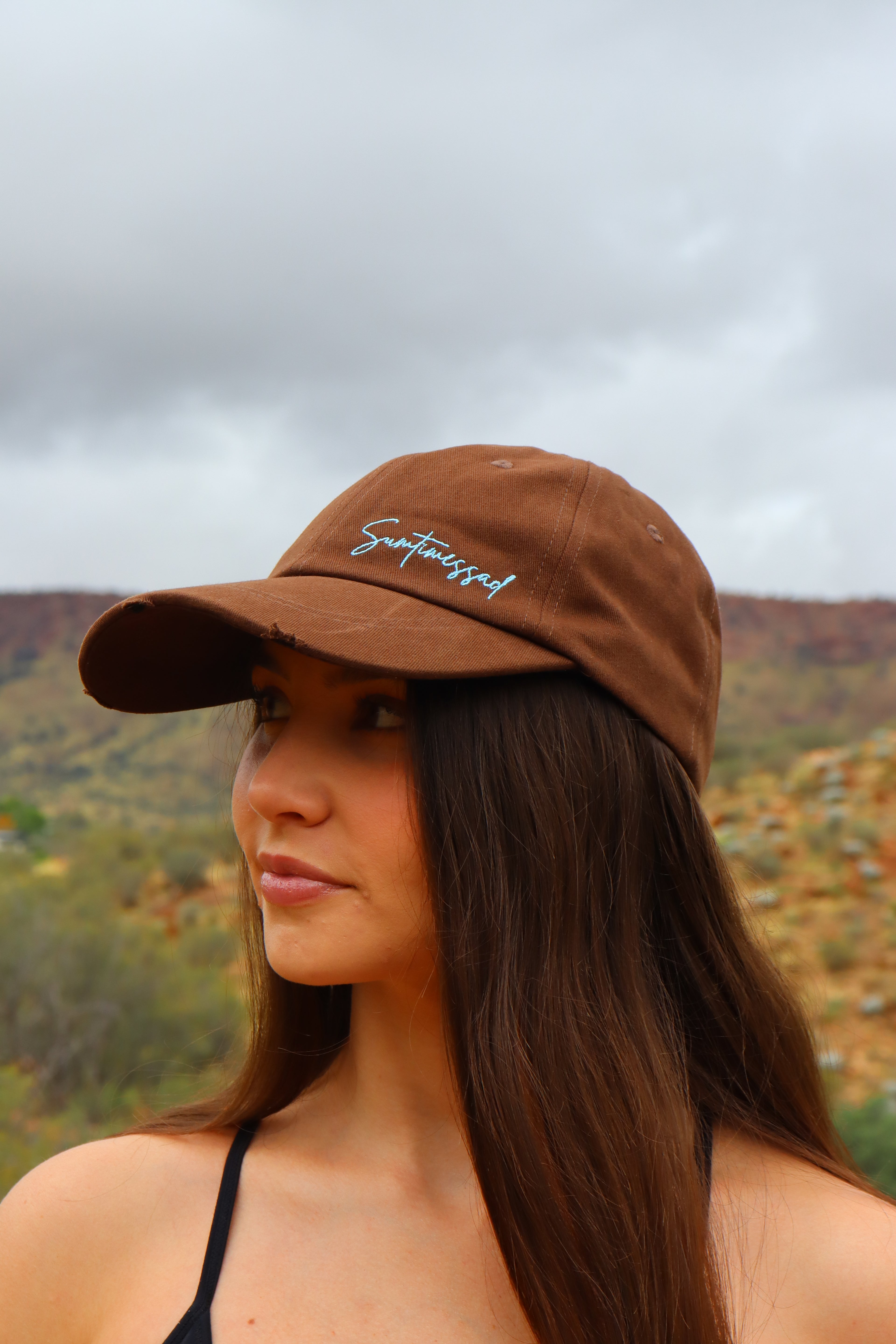 Distressed Cap - Dark Brown and Blue