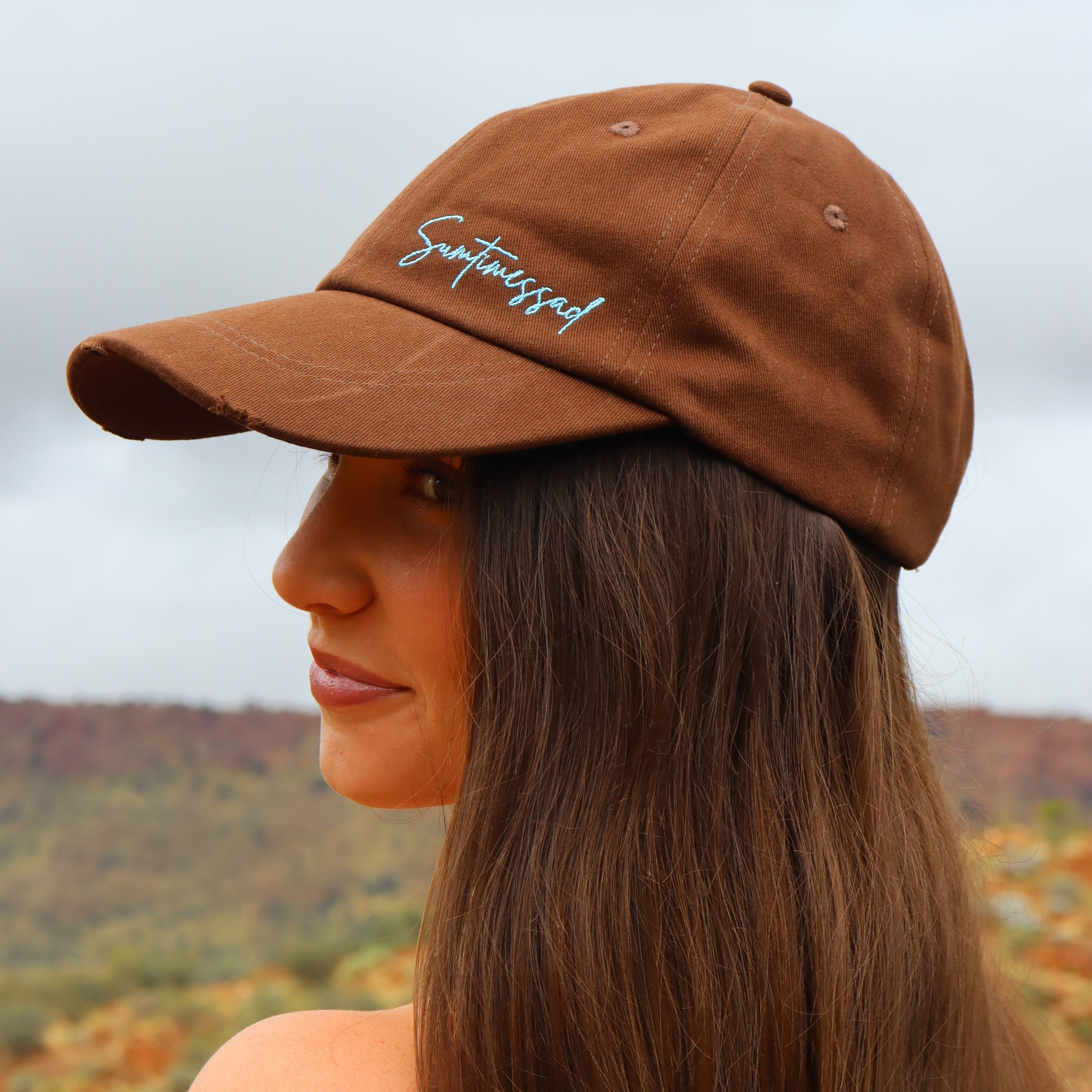 Distressed Cap - Dark Brown and Blue